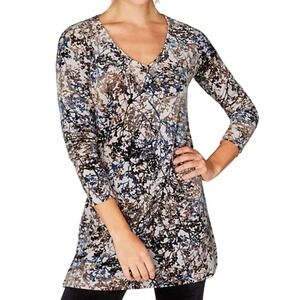 Pure Jill J. Jill Floral Branch Print Velour V-Neck Tunic Casual Top Size Medium